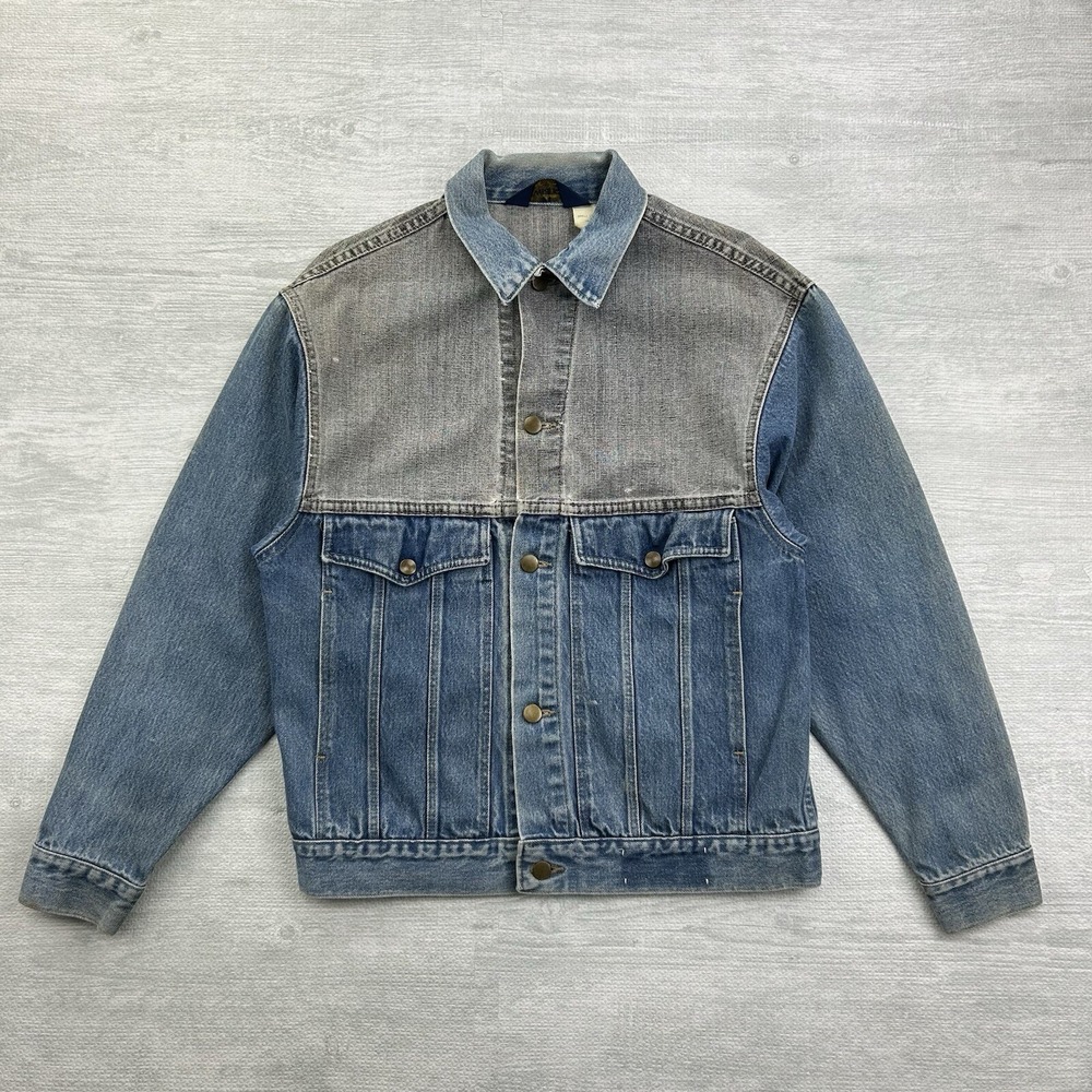 Vintage 70s Wrangler Denim Jacket Size‎ Medium Blue Two Tone Dolphin Art Stencil